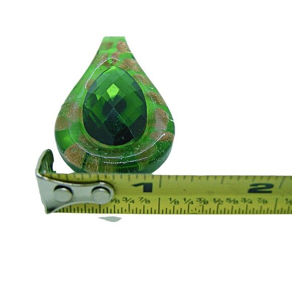 Emerald Green Teardrop Handmade Glass and Stone Fashion Pendant Gold Specks - Picture 10 of 11